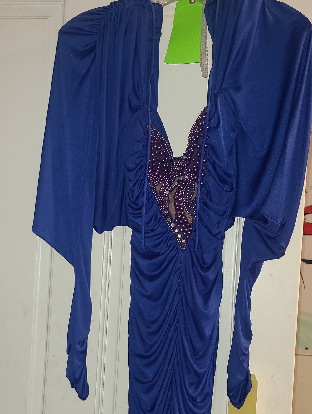 Royal Blue Ruched Evening Dress with Embellished Plunge